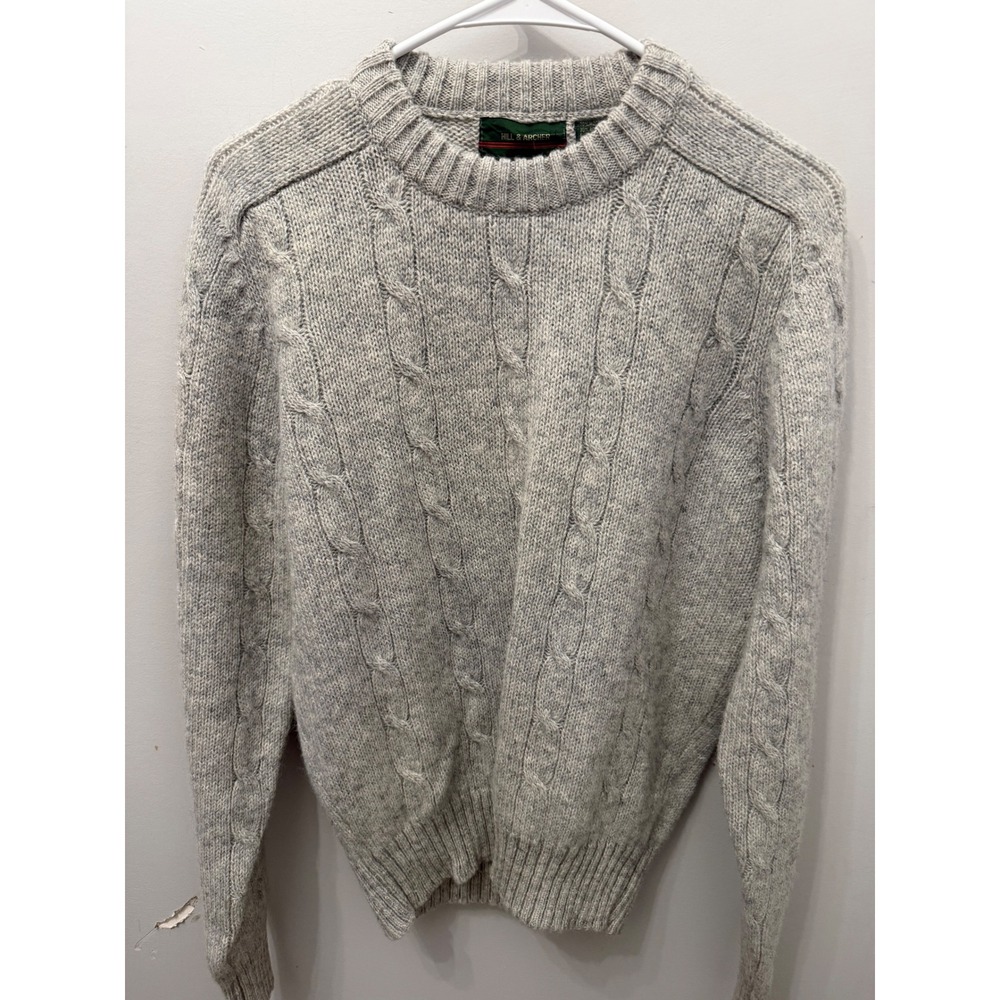 Hill & Archer Mens Gray Cable Knit Wool Blend Crew Neck Sweater Large Vintage